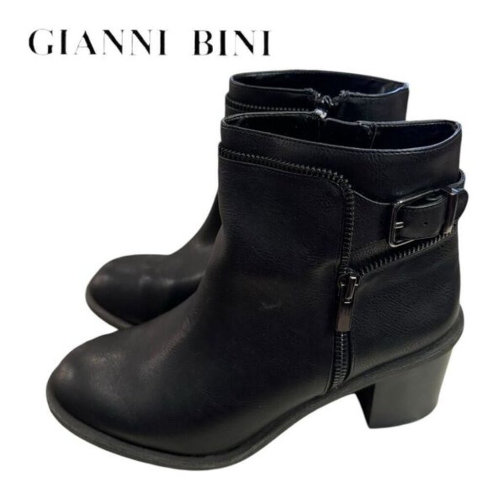 Gianni Bini Women's Black Zipper Buckle Heeled Ankle Boots Booties 8
